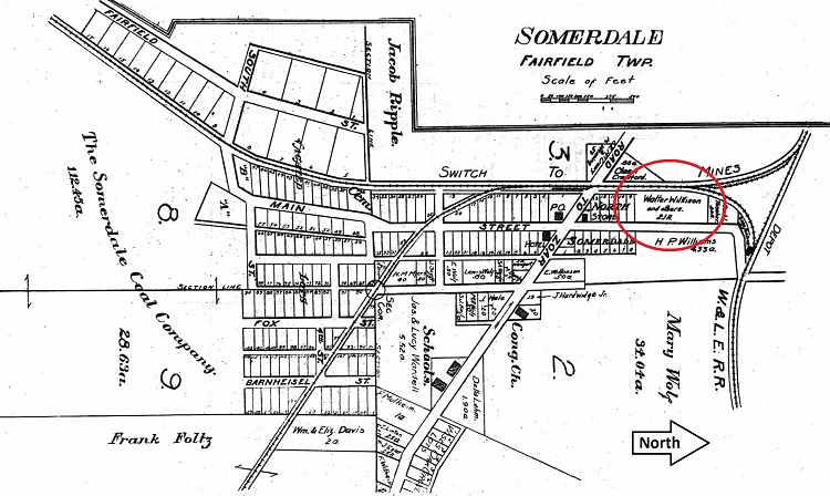 The location of some of the land in Somerdale owned by Walter Wilkinson, et. al. recorded in the Tuscarawas County Atlas, 1908. (Source: ancestry.com)