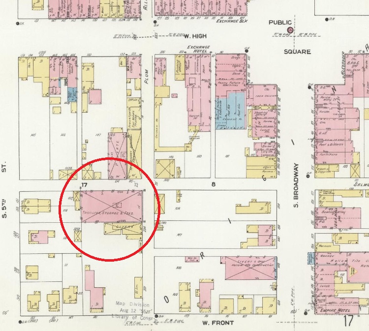 The Hensel Transfer and Storage building as it appeared on the 1910 Sanborne Fire Insurance Map for New Philadelphia, Ohio (Source: loc.gov)