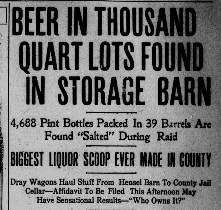 Newspaper headline about the raid on the Hensel Transfer and Storage building, February 1911. (Source: newspaperarchive.com)