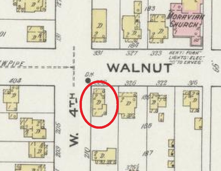 The Keuerleber House shown on the 1914 Sanborne Fire Insurance Map for Dover, Ohio. (Source: loc.gov)