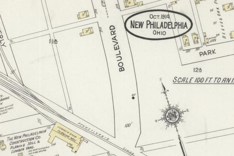 The location of the Wilkinson property on the 1914 Sanborne Fire Insurance Map prior to construction of homes, (Source: loc.gov)