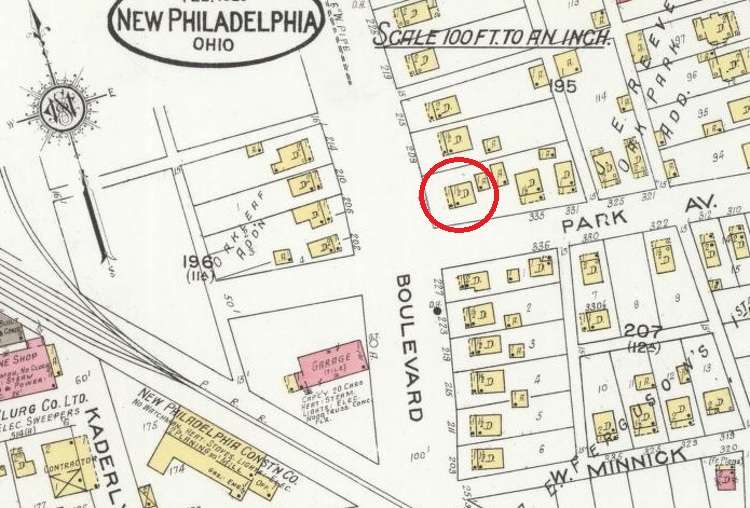 The Wilkinson House depicted on the 1926 Sanborne Fire Insurance Map. (Source: loc.gov)