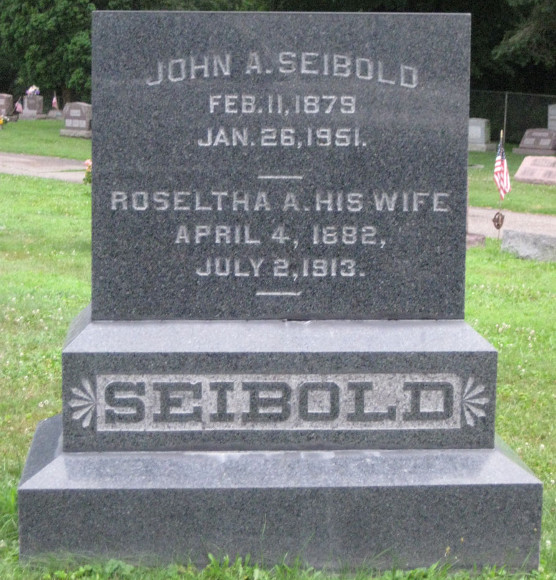 John and Roseltha's headstone in Calvary Cemetery, New Philadelphia, Ohio, 2011. (Source: findagrave.com)