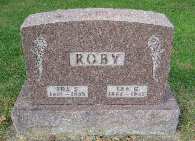 Ira and Ida Roby's headstone in East Avenue Cemetery, New Philadelphia, Ohio, 2011. (Source: findagrave.com)