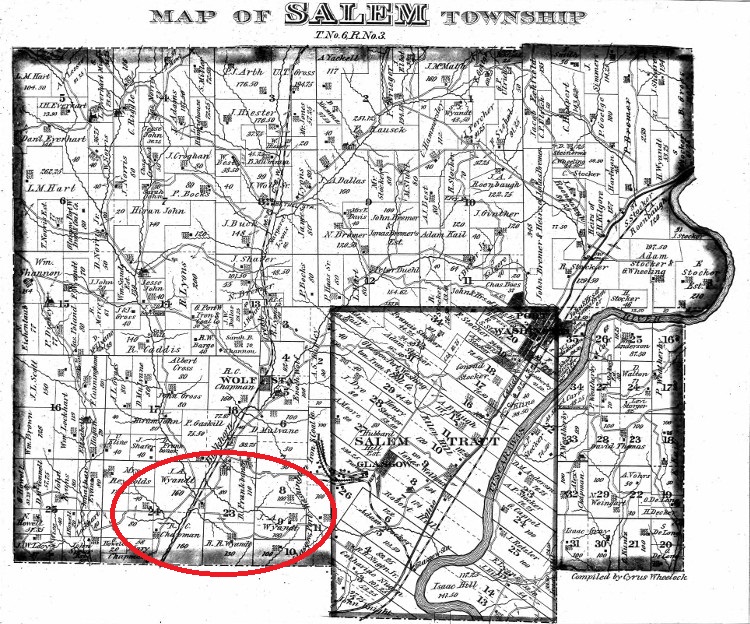 The area of Salem Township, Tuscarawas County, where Alfonso Stewart grew up. (Source: ancestry.com)
