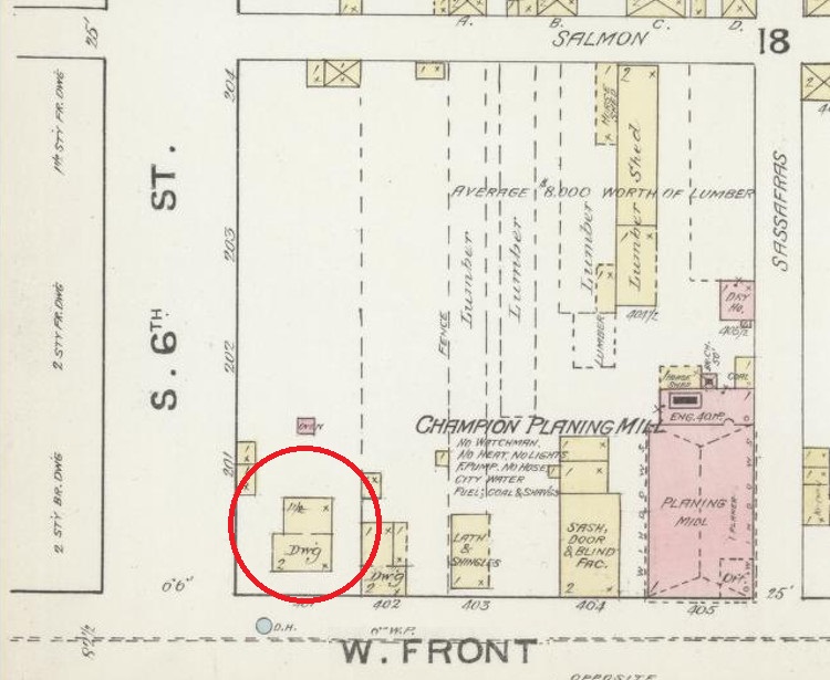 George Campbell's first home, depicted on the 1887 Sanborne Fire Insurance Map, was on the northeast corner of the intersection of West Front Street and S. 6th Street (today 3rd SW) in New Philadelphia. (Source: loc.gov)