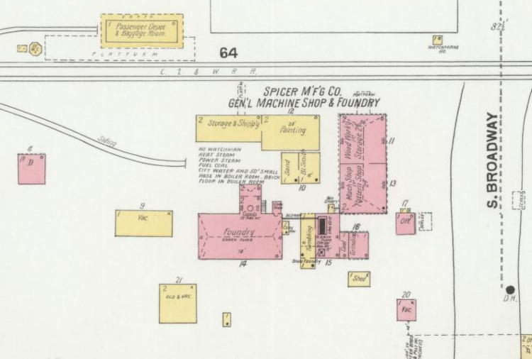 The Spicer Manufacturing Company depicted on the 1901 Sanborne Fire Insurance Map for New Philadelphia. (Source: loc.gov)