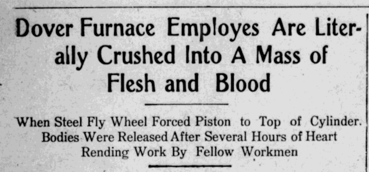 Newspaper headline about the accident in New Philadelphia newspaper, October 1909. (Source: newspaperarchive.com)