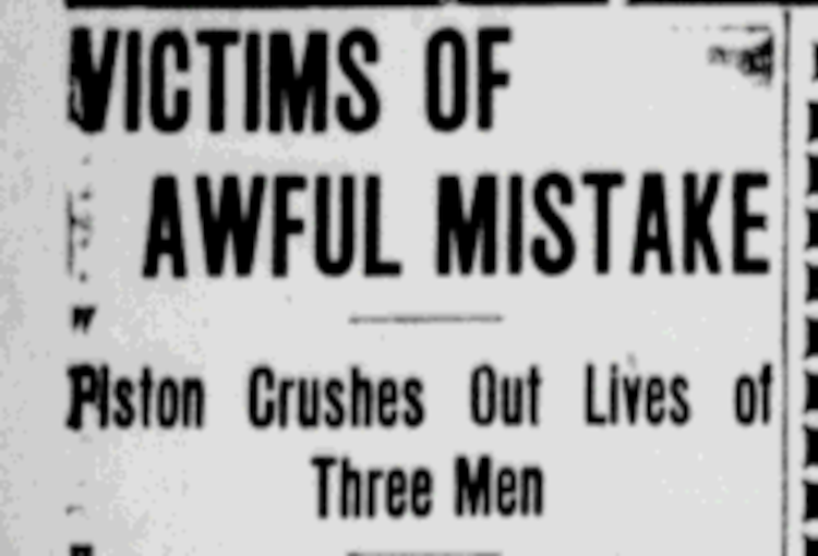 Newspaper headline about the accident in East Liverpool, Ohio newspaper, October 1909. (Source: newspaperarchive.com)