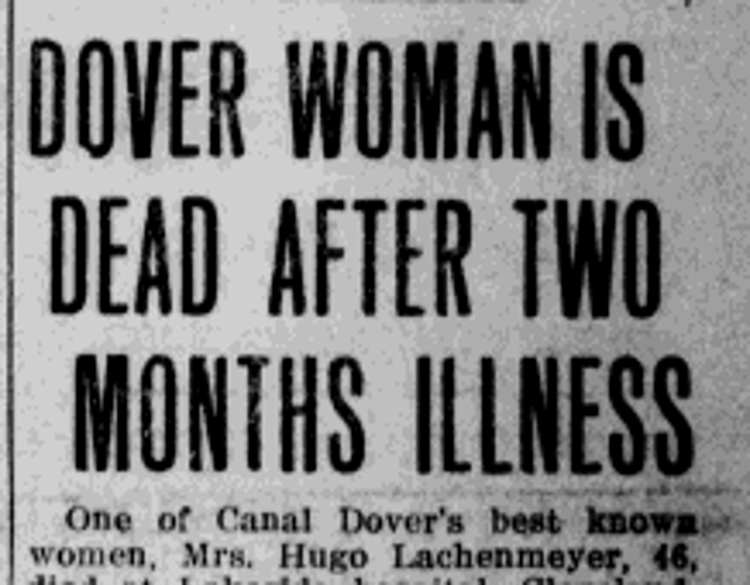 Mary Lachenmeyer's death reported in the local newspaper, June 1911. (Source: newspaperarchive.com)