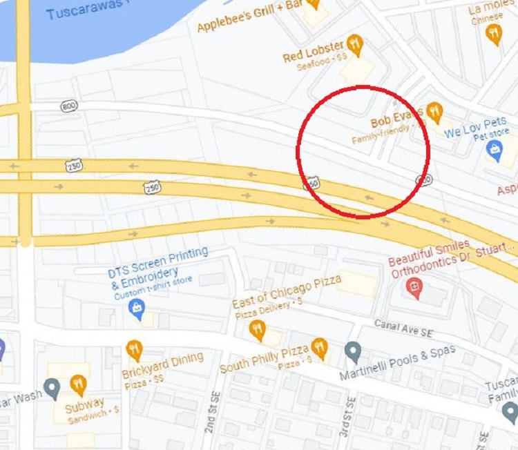 The rough modern location of where the Stewart home stood in the early 1900s. (Source: google.com)