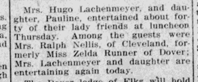 One of many reports of gatherings at the Lachenmeyer house found in the local newspaper, November 1908. (Source: newspaperarchive.com)