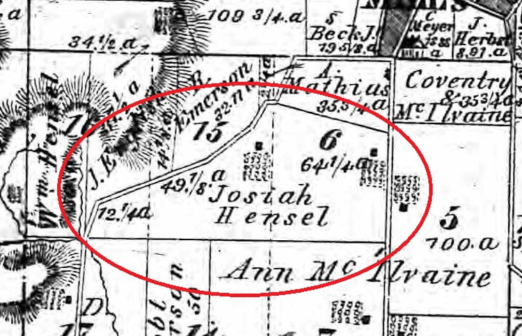 Josiah Hensel's land identified on the 1875 Atlas of Tuscarawas County, Ohio. (Source: ancestry.com)