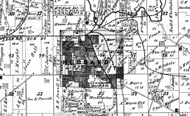 The community of Hubbard, Trumbull County, Ohio as found in the 1874 Atlas of Trumbull County, Ohio. (Source: ancestry.com)