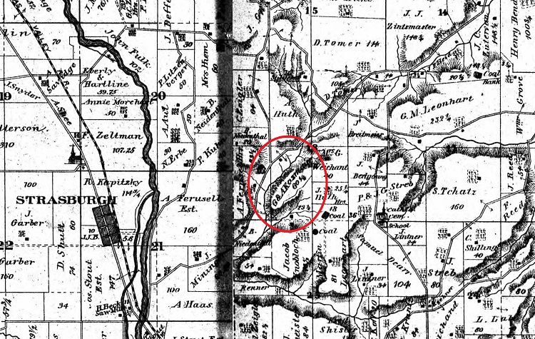 The Kazmaier property noted in the 1875 Atlas for Tuscarawas County. (Source: ancestry.com)