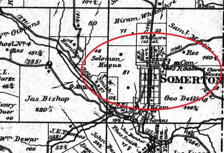 The community of Somerton, Belmont County, Ohio where the Hogue family settled. Shown on the 1888 Belmont County Atlas. (Source: ancestry.com)