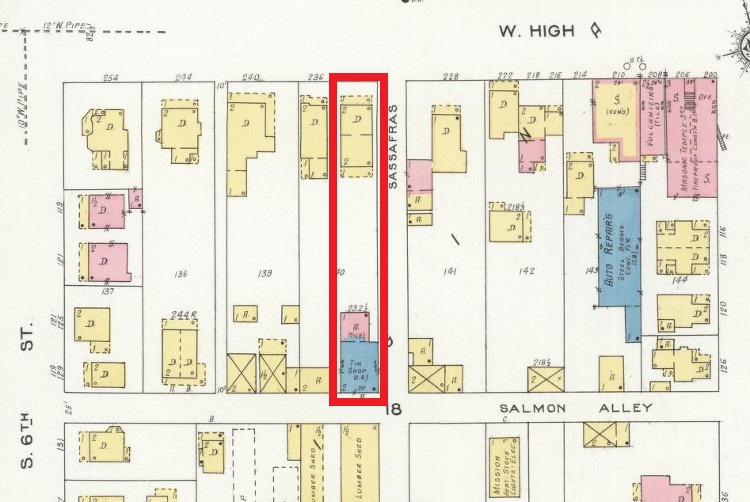 The later Koons property on West High Street as depicted on the 1926 Sanborne Fire Insurance Map for New Philadelphia, Ohio. (Source: loc.gov)