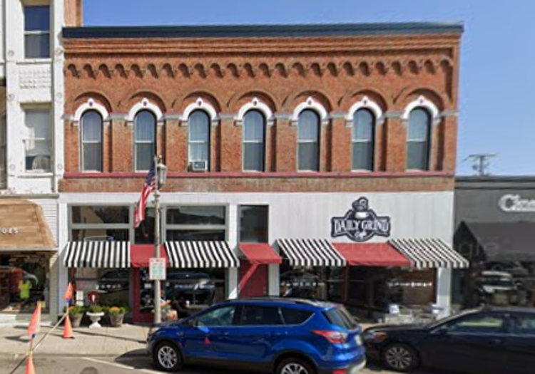 The location of the Harry G. Koons hardware store, tin shop and slating business on the first block of West High Street, New Philadelphia, Ohio, 2023. (Source: google.com)