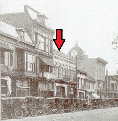 The Koons Hardware Store visible in an early 20th century postcard image of West High Street, New Philadelphia, Ohio. (Source: tuschs.org)