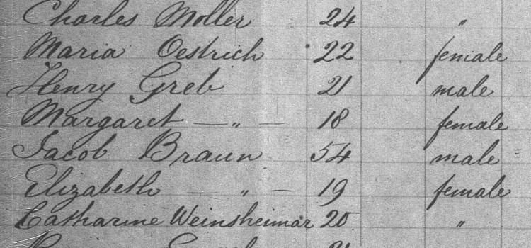 Henry and Margaret Greb recorded on the passenger list of the Ship Devonshire, August 1850. (Source: familysearch.org)