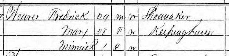 Frederick Weber and family (erroneously recorded as 'Weaver' in the 1870 census for New Philadelphia, Ohio. (Source: familysearch.org)