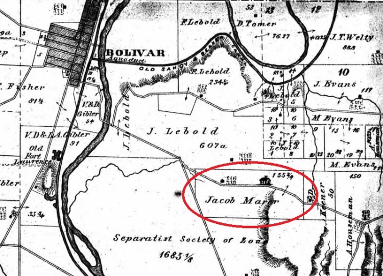 Location of the Maurer Farm between Bolivar and Zoar in Tuscarawas County, Ohio, 1875. (Source: ancestry.com)