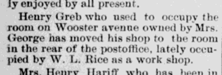 Henry Greb's bicycle shop announced in the New Philadelphia, Ohio newspaper, November 1901. (Source: newspaperarchive.com)