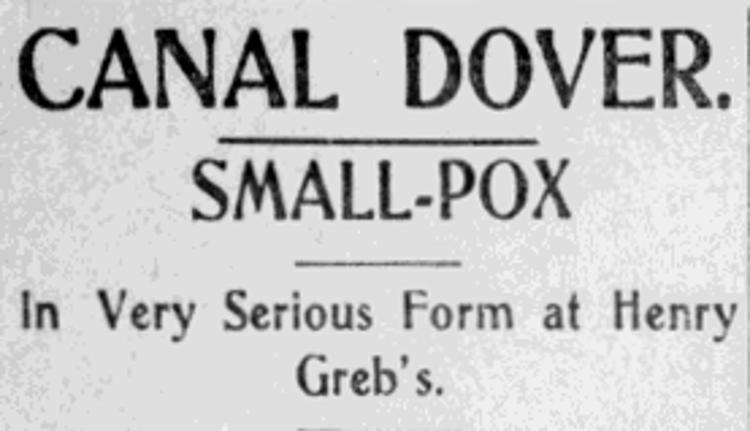 Henry Greb's bought with small pox reported in the New Philadelphia, Ohio newspaper, April 1904. (Source: newspaperarchive.com)