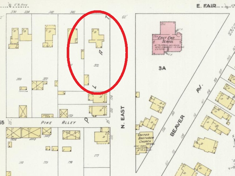The Weber House as it appeared on the 1910 Sanborne Fire Insurance Map for New Philadelphia, Ohio. (Source: loc.gov)