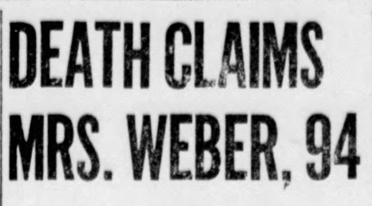 Mary Weber's obituary in the New Philadelphia, Ohio newspaper, March 1937. (Source: findagrave.com)