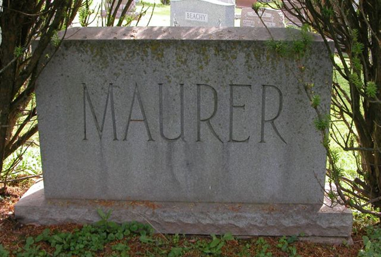 The Maurer headstone in Wooster Cemetery, Wooster, Ohio, 2014. (Source: findagrave.com)