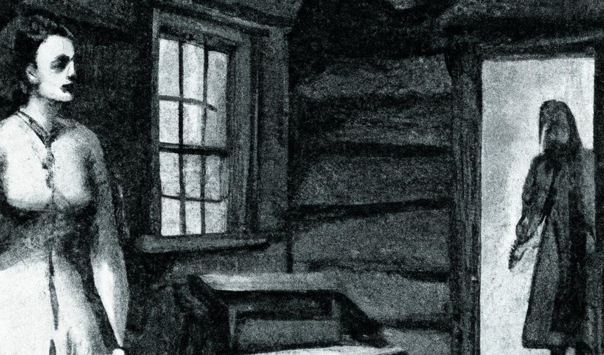 Ms. Sills encountering the ghost of Abraham Koons, circa 1819. (Source: Dall-E)