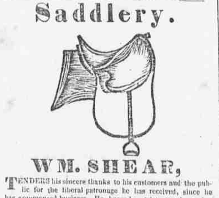 Advertisement for William Shear, Saddler and henry T. Danforth's master, that appeared in the New Philadelphia, Ohio newspaper, July 1841. (Source: newspaperarchive.com)