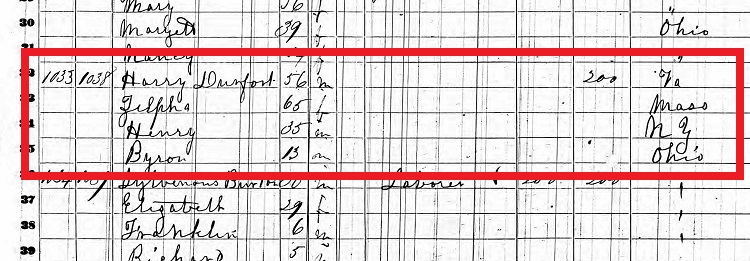 The Danforth family recorded on the 1860 census for New Philadelphia, Ohio. (Source: familysearch.org)