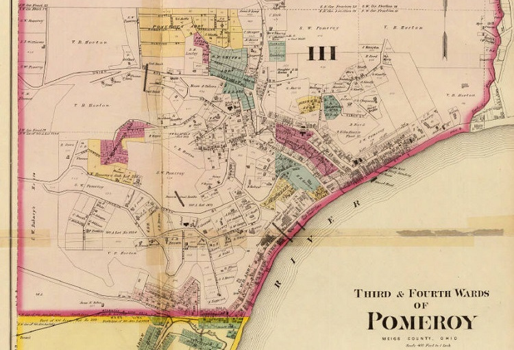 1877 map of the town of Pomeroy, Ohio where the Shaffer family was recorded as living on the 1880 Census. (Source: archive.org)