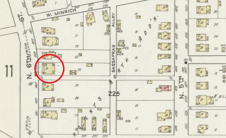 The Shaffer House on North 6th Street as it appeared on the 1914 Sanborne Fire Insurance Map for New Philadelphia, Ohio. (Source: loc.gov)
