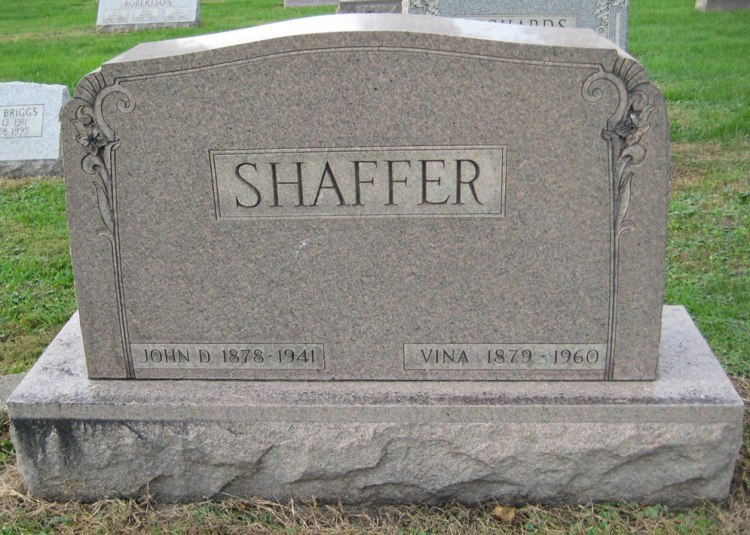 The Shaffer's headstone in East Avenue Cemetery, New Philadelphia, Ohio, 2011. (Source: findagrave.com)