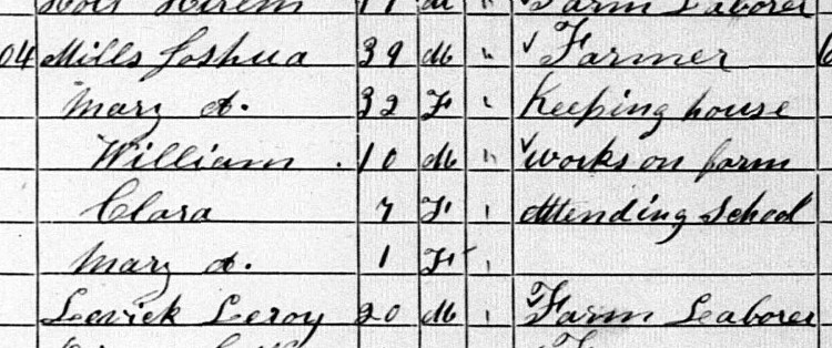 The Mills family recorded on the 1870 census for Montgomery County, Ohio. (Source: familysearch.org)