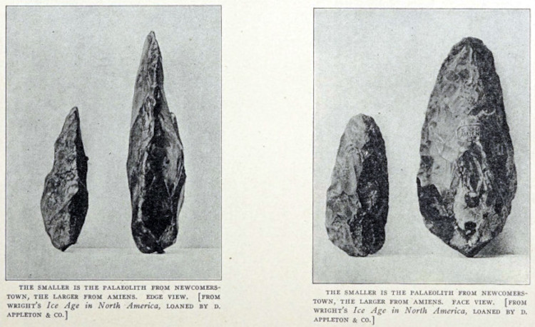 Photos of the flint point (L) that Mills believed proved that indigenous people lived in Ohio before the glacial period.