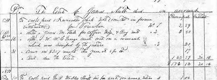 The estate of James Nutt recorded in the Lancaster County, Virginia Estate Records, 1853. (Source: family search.org)