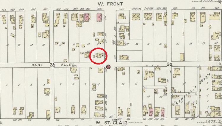 The Mitchell House depicted on the 1914 Sanborne Fire Insurance Map of New Philadelphia, Ohio. (Source: loc.gov)