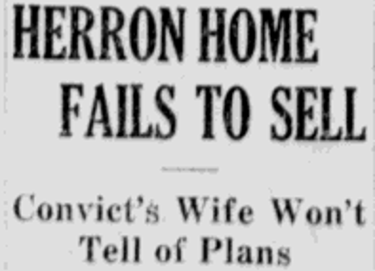 Newspaper headline in the New Philadelphia newspaper about the failure to sell the Herron home, June 1928. (Source: newspaperarchive.com)