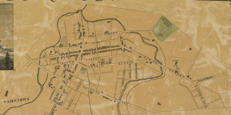Map of Uniontown, Pennsylvania from an 1858 map of Fayette County, Pennsylvania. (Source: loc.gov)
