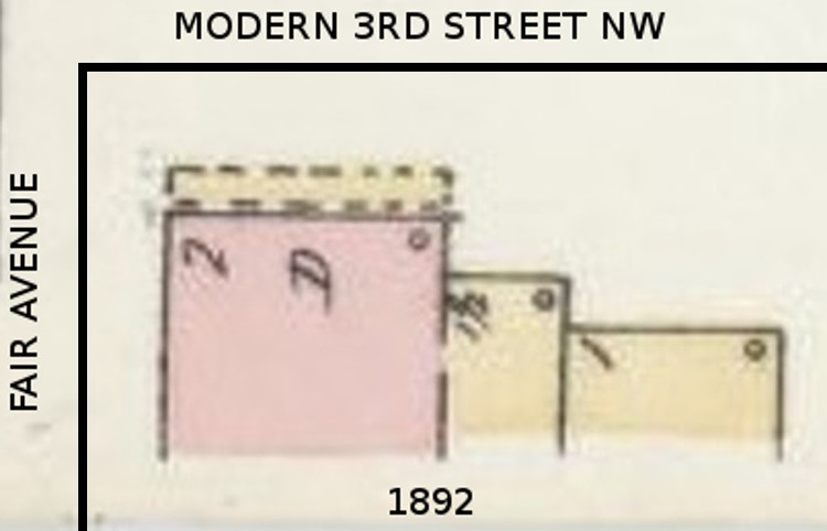 The Crossland House depicted on the 1892 Sanborne Fire Insurance Map for New Philadelphia. (Source: loc.gov)