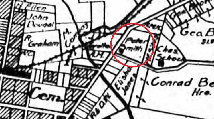 The Schmidt house depicted on the 1908 map of New Philadelphia, Ohio from the 1908 Tuscarawas County Atlas. (Source: ancestry.com)