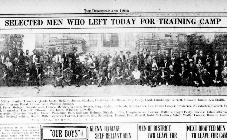 Edward Lord was photographed, along with the rest of the September 1917 selectees, in front of the Tuscarawas County Courthouse before departing for Camp Sherman. (Source: newspaperarchive.com)
