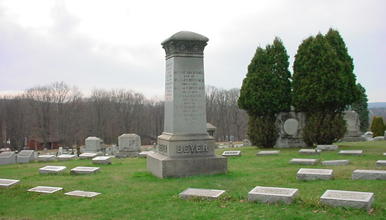The Beyer family plot in Circle Hill Cemetery, Punxsutawney, Pennsylvania where Samuel and Anna Beyer are buried, 2009. (Source: findagrave.com)
