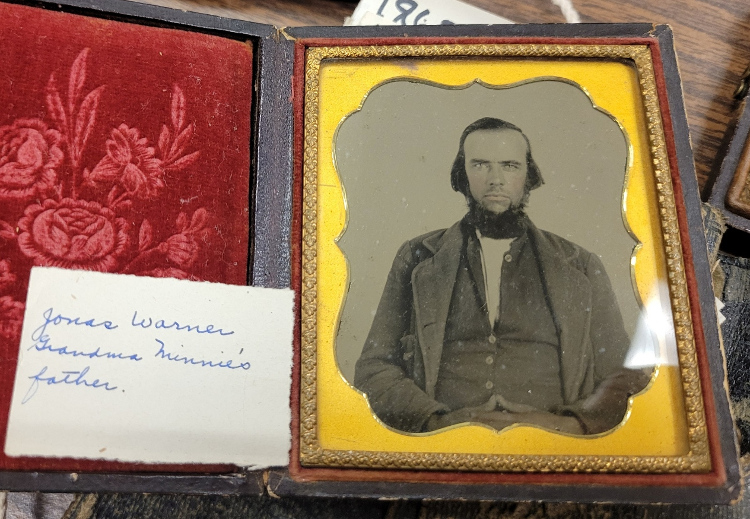 Photographic image of Jonas Warner found in the collection of the Ohio Genealogical Society's Lyle H. West Archives in Bellville, Ohio, 2024. (Source: Photo taken by author)