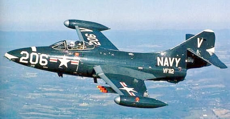 The Grumman F9F Panther jet fighter flown by the United States Navy during the Korean War. c. 1951. (Source: Wikipedia.com)