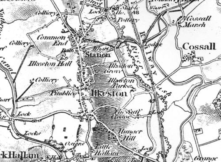 Ilkeston, Derbyshire, England depicted on an 1854 map. (Source: www.ilkestonhistory.org.uk)